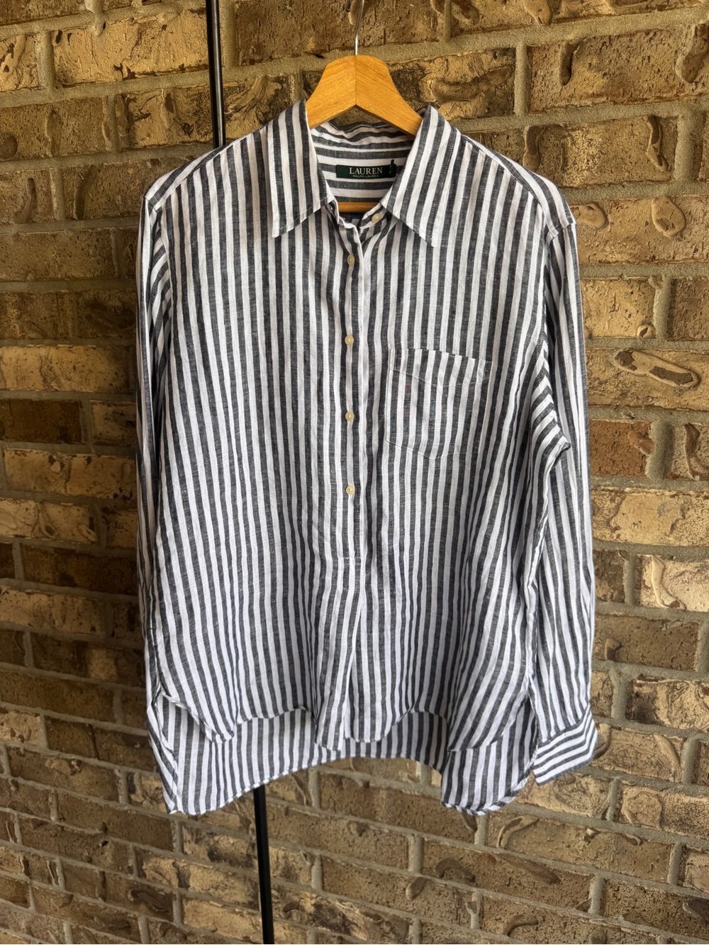 Lauren Ralph Lauren 100% Linen Striped Popover Half Button Shirt Size L - Picture 12 of 16